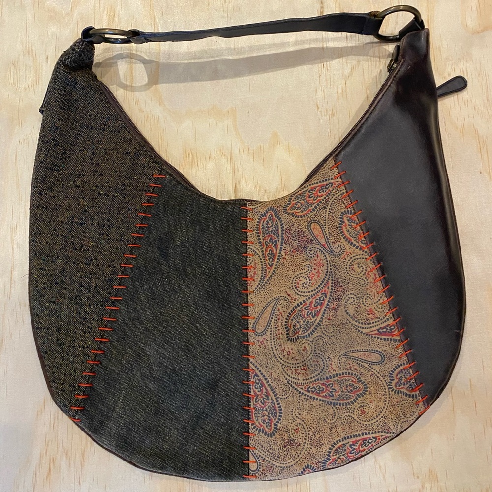 Patchwork Hobo Shoulder Bag in Brown and Black
